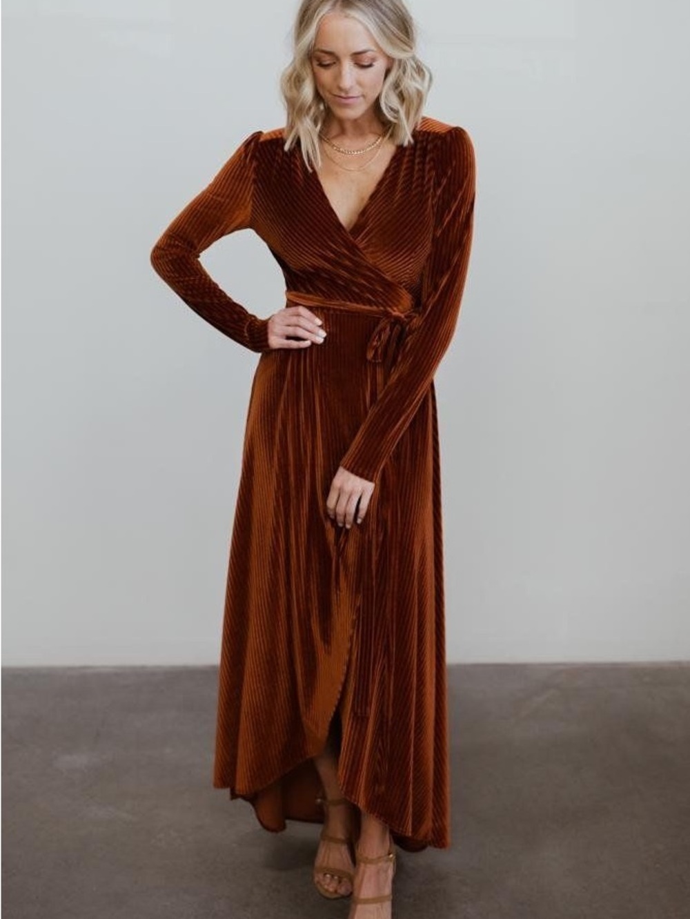 Baltic Born Rust Brown Velvet Wrap Maxi Dress